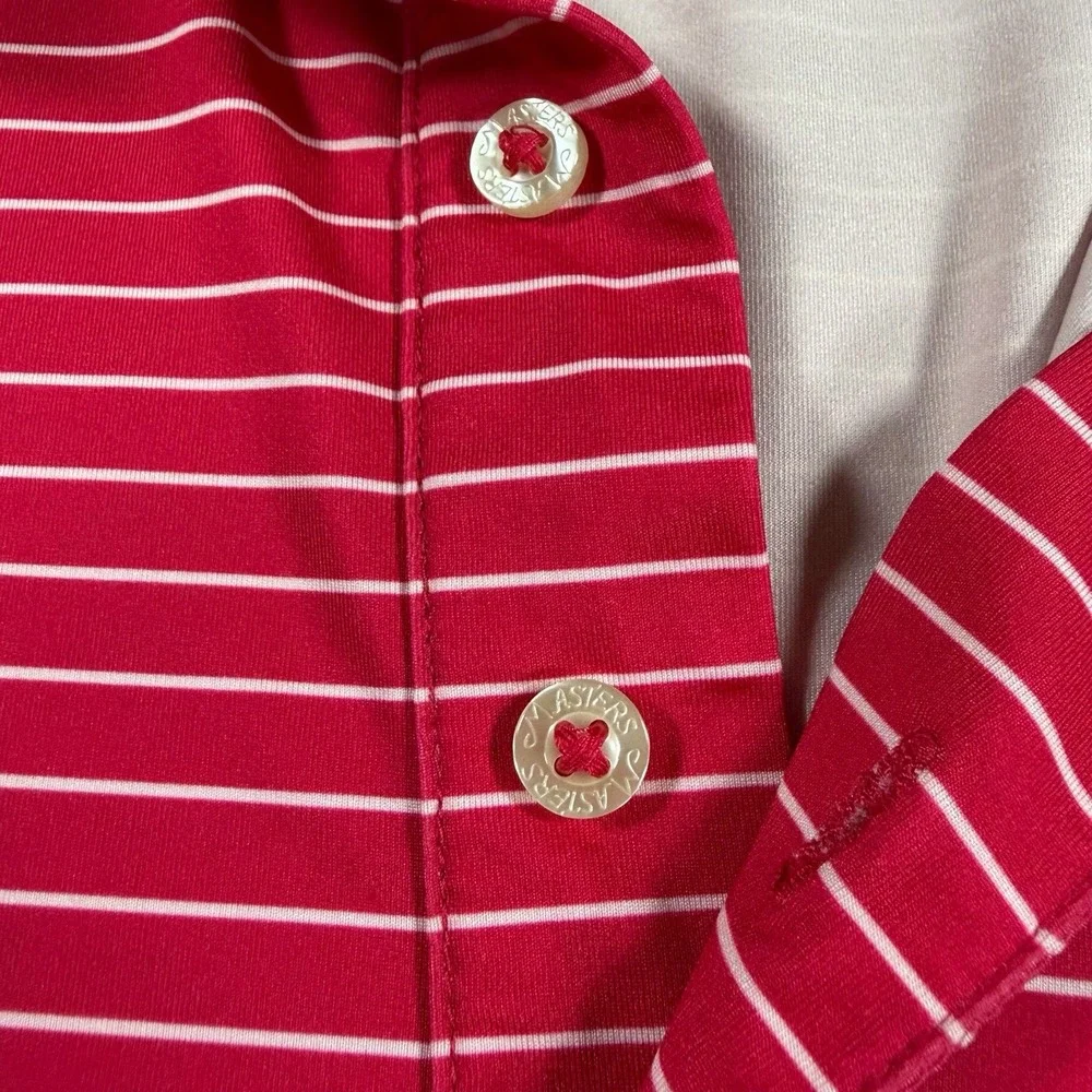 Masters Tech Golf Polo Mens Large Red Striped Performance Augusta Logo